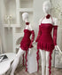 Mesh Off Shoulder Long Sleeves Rose Neck Tie Dresses